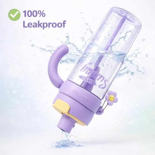 Image of Vasukie 1200ml Kids Water Bottle with Sipper Cap | BPA-Free, Anti-Leak & Stylish | Light Purple, Perfect for School Girls & Kids (Daisy Handle Bottle)
