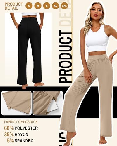Huukeay 3 Pack Women's Lounge Pants, Cozy Wide Leg Lounge Slacks with Pockets Loose Flowy Yoga Sweatpant Workout Comfy Jogger4