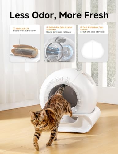 Self Cleaning Litter Box, Integrated Safety Automatic Cat Litter Box Self Cleaning 65L+9L for Multiple Cats, App Control, Odor Removal, Includes Door Curtains - 4
