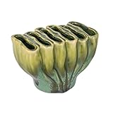 Creative Co-Op Stoneware Sculptural Vase with 6 Sections with Reactive Glaze, Green