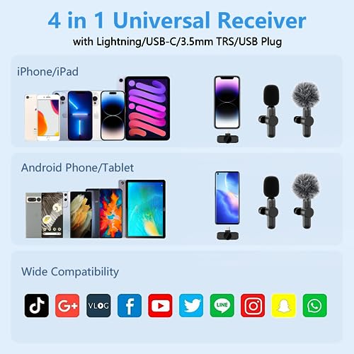 Microphone cravate sans fil pour iPhone et Android avec 2 micros et 2 récepteurs - 5