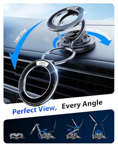 Image of RIGGEAR Vacuum Suction Magnetic Phone Mount, 360 Rotating Foldable Mobile Holder for Car, Office Desk, Mirror, Kitchen & Gym Use (AstroPrime Black)