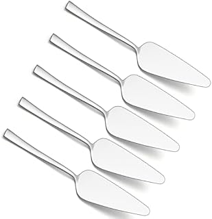 Pie Server Set of 5, E-far 8.9 Inch Stainless Steel Cake Server Cutter for Pastry Cheese Pizza, Serrated Edge with Square Handle, Mirror Polished & Dishwasher Safe