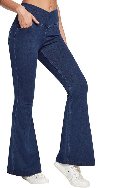 ADBUCKS Women High Rise Flared Jeans High Waisted Bell Bottom Jeans Trendy Stretchy Flare Jeggings with Pockets