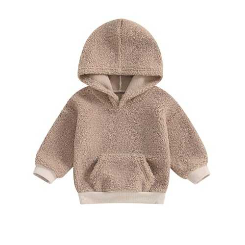 Toddler Baby Girl Boy Winter Clothes Fleece Jacket Hoodie Coat Warm Furry Hooded Jumper Outerwear Tops (Khaki, 4-5 Years)