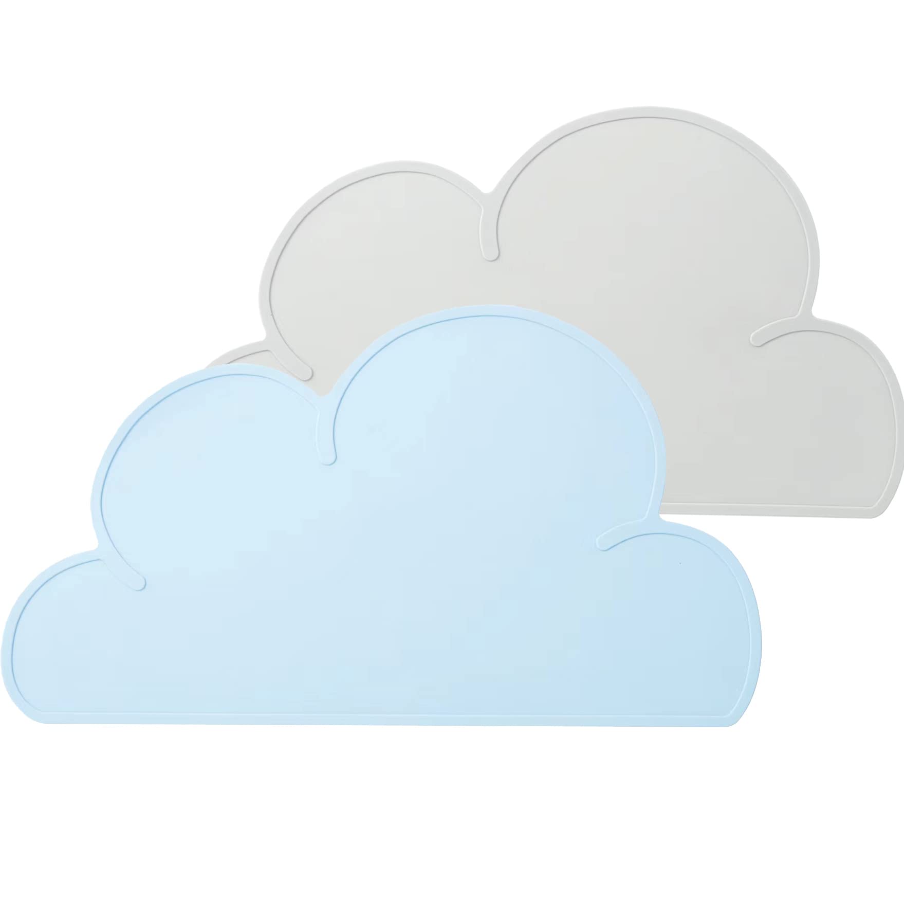 PandaEar 2 Stück Platzdeckchen Kinder Silikon Tischset Platzset Wolke| rutschfest Platzset Abwischbar Silikon Tischunterlage Tisch Matte für Baby Kleinkind und Kinder (Blau Grau)