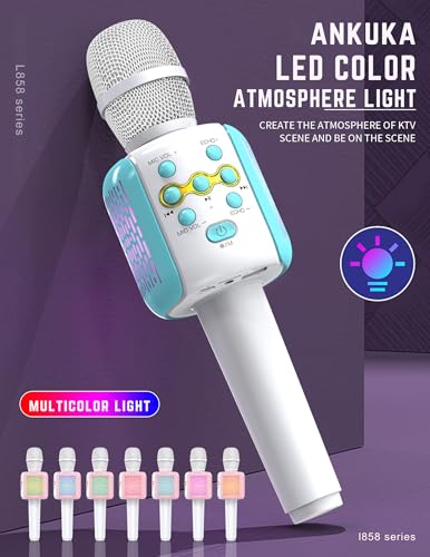 Image of Ankuka Wireless Karaoke Microphone with Speaker - Bluetooth Mic for Singing with LED Lights | Kids & Adults Portable Karaoke Mike with Echo Effect & 1800 mAh Battery for Birthday Home Party