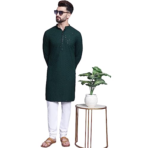 Image of SOJANYA PLUS (Since 1958) Men's Navy Blue Silk Blend Long Kurta with Multi Color Embroidery