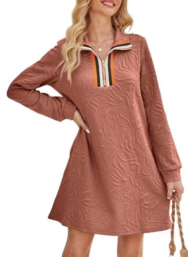 Image of BLENCOT Women's Dress Zip Up Stand Neck Pullover Sweatshirt Mini Dresses