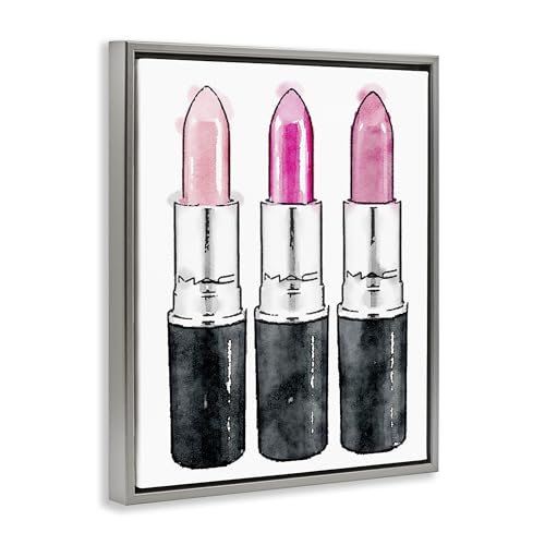 Image of Stupell Industries 'Three Pink Lipsticks', Floating Frame Canvas Art, Gray, 17 x 21 Inches, Easy to Hang and Sturdy, Made in USA, by Amanda Greenwood | Stupell Industries | Gray, 17 x 21 Inches, Easy to Hang and Sturdy, Made in USA, by Amanda Greenwood