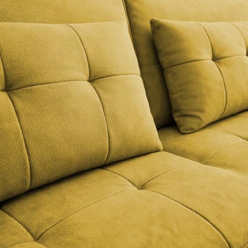 Image of Casaliving Treshta 3 Seater Pull-Out Premium Fabric Sofa Cum Bed Sofa Set for Living Room (Yellow Fabric Color) Premium Fabric Sofa Set for Living Room Sofa Cum Bed