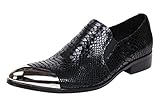 Santimon Mens Loafers Pointed Toe Leather Fashion Printed Metal Tip Western Dress Shoes Irregular 10.5