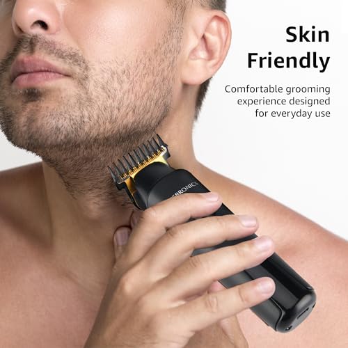 Image of Zebronics HT202 Trimmer, Cordless & Corded, Upto 180min Runtime, Stainless Steel Blades, 3+1 Guide Combs, 2 Speed Modes, LED Display, Travel Lock, Washable Blades, Type-C Rechargeable Battery (Black)