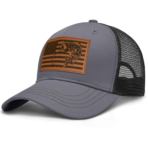 Image of Fishing Hat Fishing Gifts for Men Bass Fish Flag Snapback Trcuker Hats for Men Fishing Gear Accessories Stuff