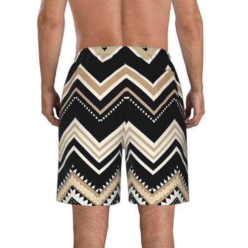 Black White Tan Zigzag Men's Swim Trunks Quick Dry Board Shorts with Pockets Casual Drawstring Beach Shorts3