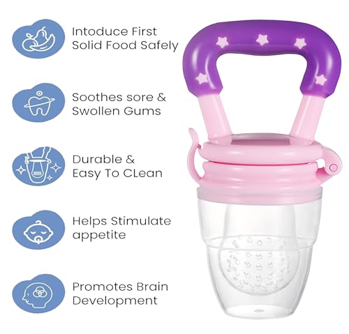 Image of Baby Skin Care Powder Talcum Puff Case Cum Container Box With Fruit Feeder Nibbler Teether For Babies /Kids /Toddler /New Born BPA Free (PATTERN 42)