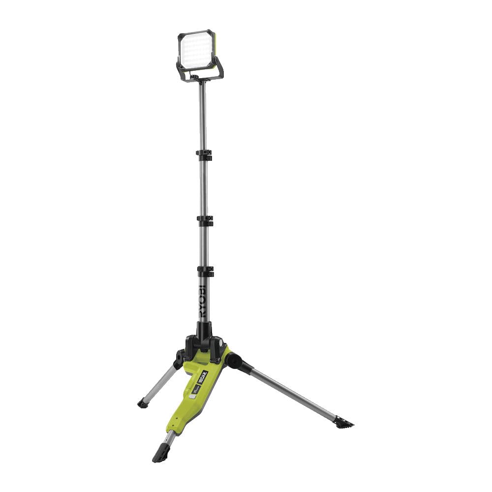 RYOBI - Projecteur LED sur trépied Sans Fil 18V ONE+ R18TL-0 – Faisceau Longue Portée, Tête Orientable, Poignée GripZone – Éclairage Chantier ou Extérieur – Batterie Non Incluse