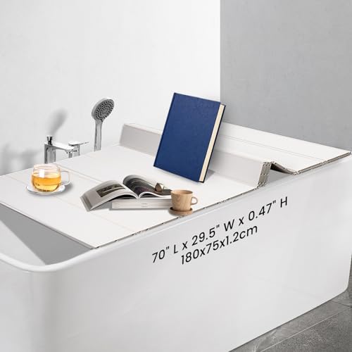 Ezcasch 75 x 180 cm, cubierta para bañera de hasta 10 kg, tablas de PVC de 12 mm, plegable, placa aislante resistente al polvo, resistente al agua, para casa, bañera, baño, SPA, color blanco