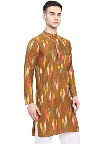 Image of Vastraa Fusion Men's Printed Kurta Pure Cotton Long Kurta, Round Collar, Full Sleeves, Button Kurta, Ethnic Wear