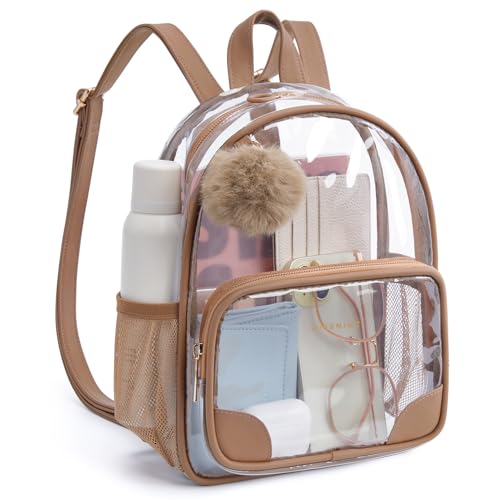Image of Missnine Small Clear Backpack for Stadium Events Anti-theft Mini Clear Bag for Sport Event Concert with Cute Pom-pom Ball