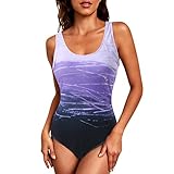 Women's Swimming Costume Tummy Control Swimming Suits Ladies Sports One-Piece Swimsuits Modest Swimwear Bathing Suit Sexy Printed One Piece Swimsuit Bikini Purple - Image 2