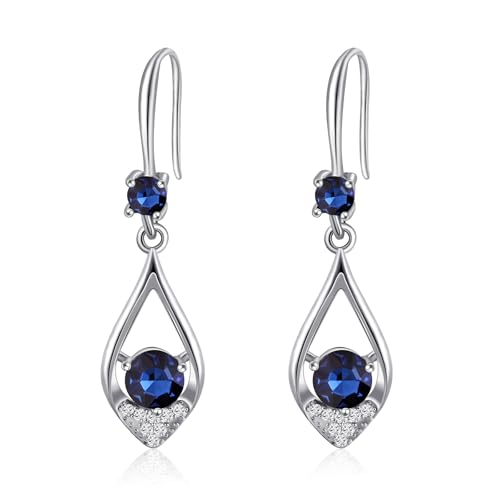 Weviway Sapphire Teardrop Dangle Earrings, Silver, Blue Crystal, September Birthstone, Women's Handmade Jewellery