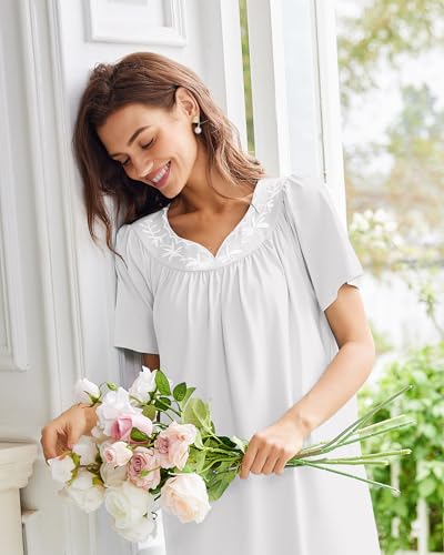 Image of Ekouaer Moo Moos for Women House Dress With Pockets Cotton Nightgowns Short Sleeve Night gowns Embroidered Mumu Dress