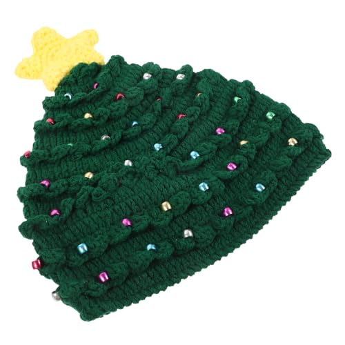 PRETYZOOM Unisex Christmas Tree Knitted Hat Handmade Festive Xmas Cap for Adults with Pom Pom Cozy Holiday Decoration for Parties