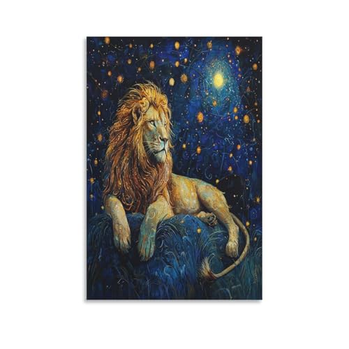 Cuadro de león en lienzo decorativo de 50x75cm para pared de salón