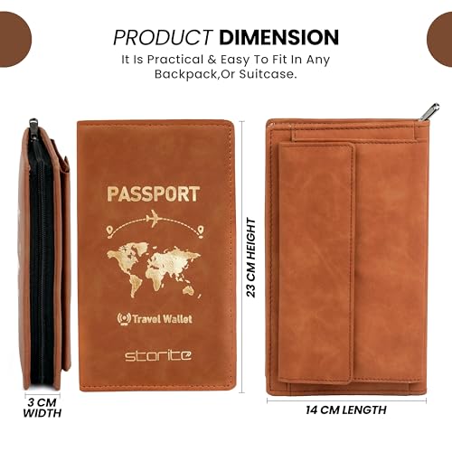 Image of Storite RFID Blocking PU Leather Passport Holder, 23x14x3 Cm Drak Brown | Cover Case, Travel Wallet, Document Organiser, Removable Hand Strap, For Men & Women