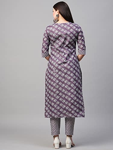 Image of GoSriKi Women's Cotton Blend Printed Straight Kurta With Pant