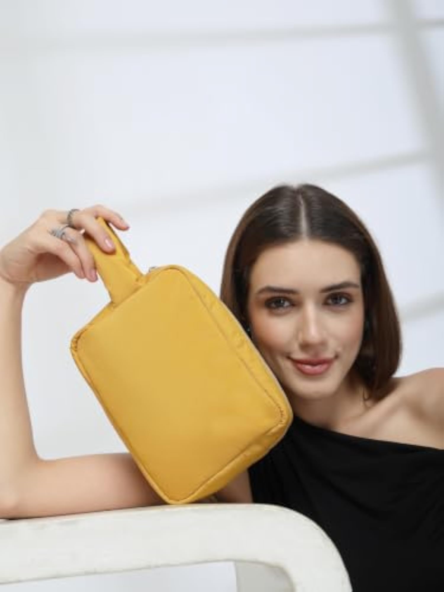Drift Mustard Yellow Polyester Travel Pouch, Stylish Organizer