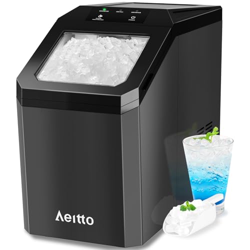 Image of Aeitto Nugget Ice Maker Countertop, 55lbs /24H Ice Machine with 3.6L Water Tank&3.2Lbs Ice Basket, Self-Cleaning Pebble Ice Maker with Stainless Steel Housing for Home Office and Party, Black