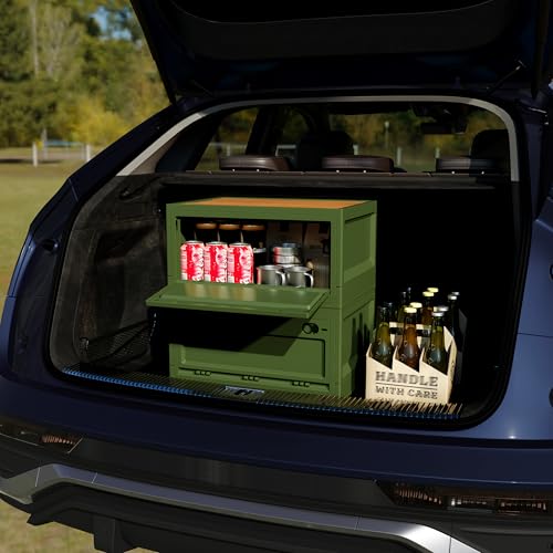 RMAN Aufbewahrungsbox mit Deckel 38L Campingbox Campingschrank Faltbar Transportbox Storage Box für Auto Kofferraum Organize mit 4 Rollen für Reisen im Freien, Camping, Familie, Camping Zubehör, Grün