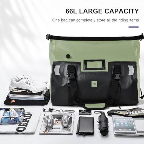 Waterproof Duffel Bag，Roll-Top Heavy Duty Dry Duffle Bag，Motorcycle Dry Bag，with Quick-fixed Straps，with Large Storage Space, Perfect for Traveling, Camping, Kayaking, Fishing & Canoeing (green, 66L)3