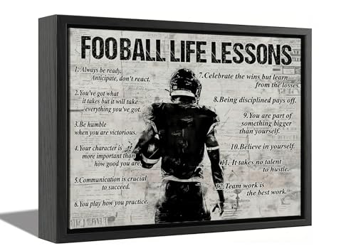 Framed Fotball Sports Canvas Wall Art Football Life Lessons Wall Decor Picture Inspirational Quotes...