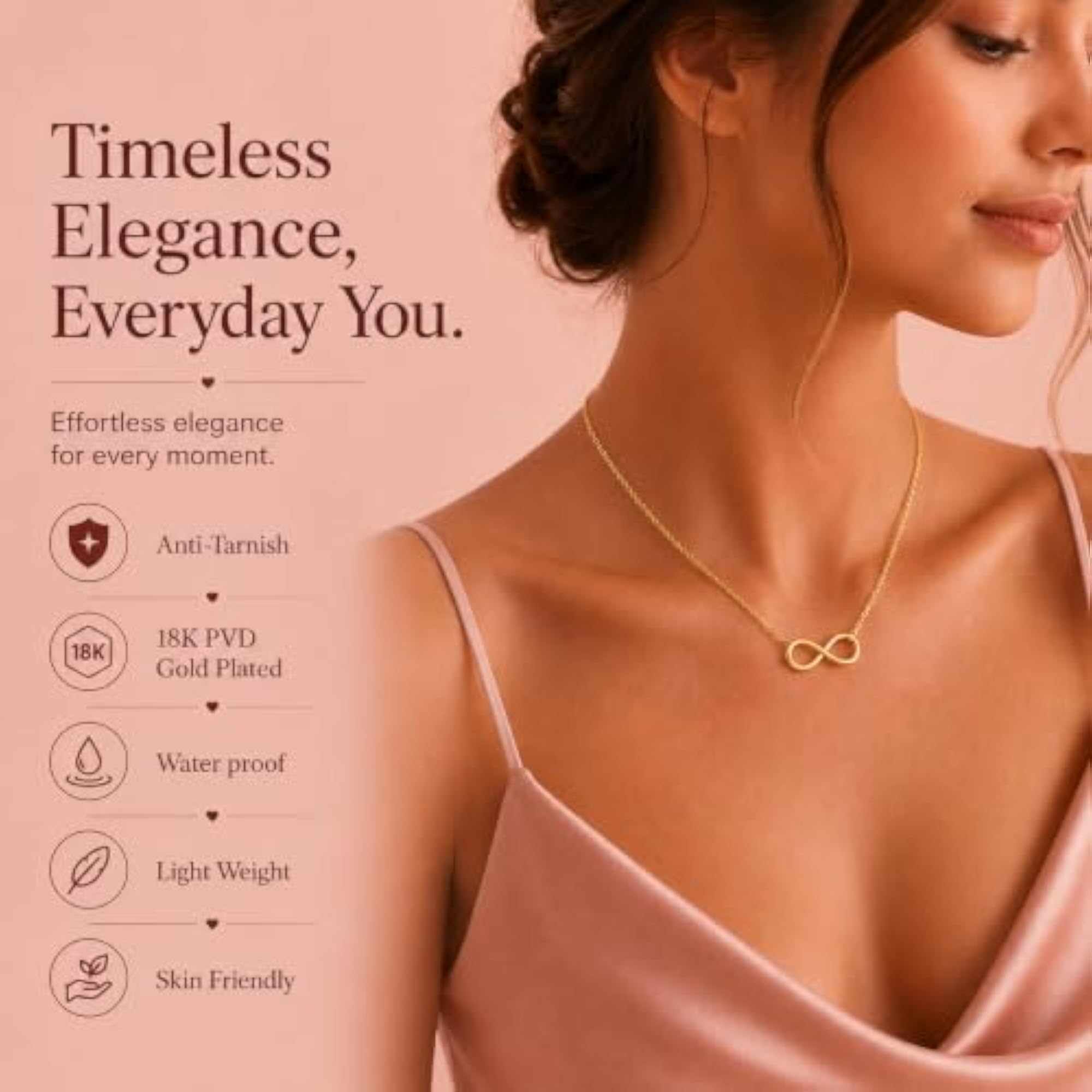 18K PVD Plated Infinity Necklace, Minimalist Everyday Wear