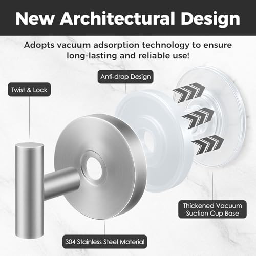Image of Shower Hooks for Inside Shower,No-Drill Removable&Reusable Towel Hooks for Bathroom,Heavy Duty Suction Cup Hooks for Glass Window,2 Packs(Silver)
