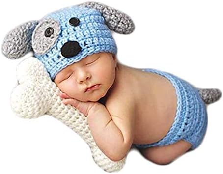 Coberllus Baby Newborn Photography Props Cute Dog Handmade Crochet Knitted Unisex Baby Cap Outfit (Style one), 0-3 Month