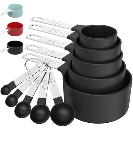 Comparison: Best Measuring Cups And Spoons Set 10 TILUCK Measuring Cups & Spoons Set, Stackable Cups and Spoons, Nesting Measure Cups with Stainless Steel Handle, Kitchen Gadgets for Cooking & Baking (Black)