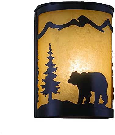 VAXCEL Bozeman 1 Light Bronze Rustic Bear Tree Indoor Outdoor Flush Wall Sconce