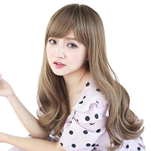 TEEMI-New Highlight Long Wavy Wig with Bangs Synthetic Wig Natural as Real Hair (RD)