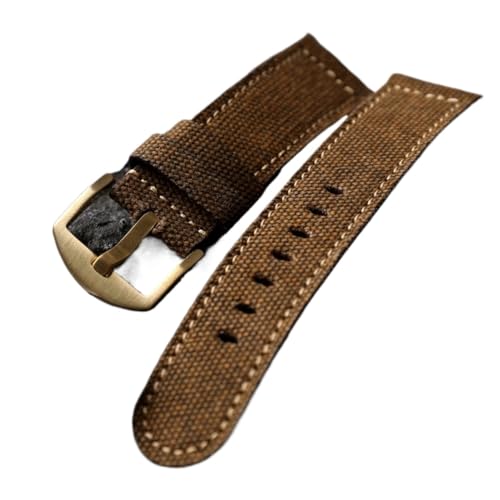 Bracelet montre en cuir et toile fait main style vintage