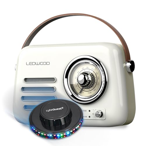Radio Rétro Portable Ledwood Alma, FM, Bluetooth 5.3 Entrée USB, Puissance 30W Batterie 1500mAh - Retro Vintage Blanc, OVNI LED