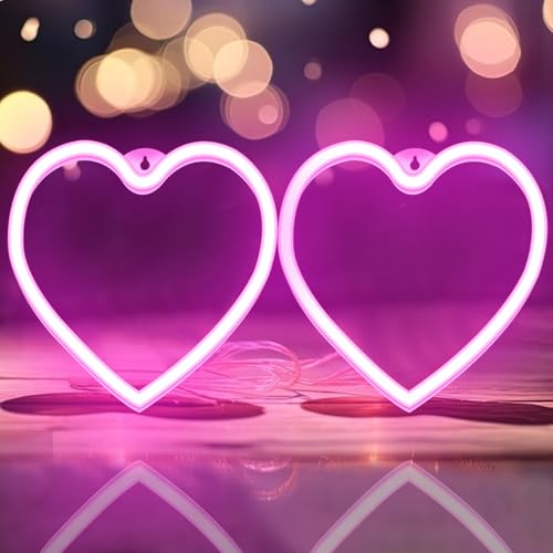 Image of Two Pink Hearts Neon Sign Neon Heart light for Wall Decor Room Store Bar Weddings Bachelorette Parties Marriage Proposals Birthday Parties Events Valentine'S Day Birthday Christmas Gift