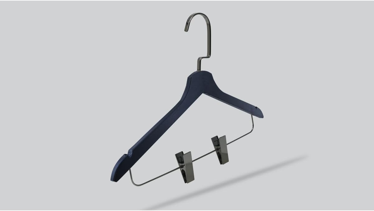 Skirt and Pant Hangers 8-Pack with Wooden Clips and Black Nickel Hooks, Non-Slip Grip, Space Saving Closet Organizers - Black