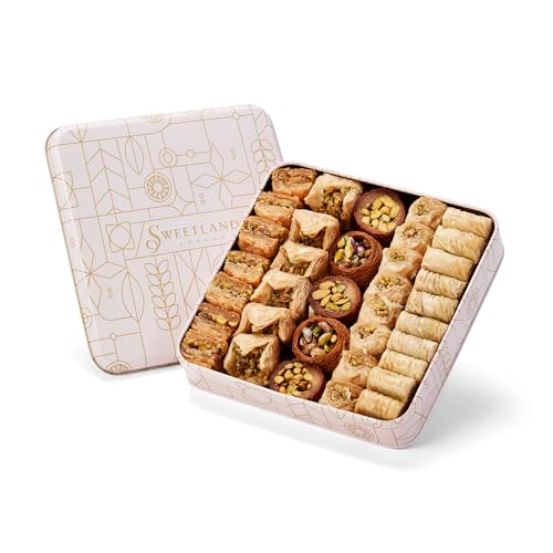 Sweetland London Premium Pistachio Baklava Selection – 1 kg | Handmade Traditional Lebanese Baklava Treat Selection | Great Gift for Ramadan, Mother's Day, Easter, & Eid | UK Made | Tin Gift Box