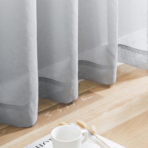 Image of MYSTIC-HOME Sheer Curtains 84 Inches Long, Rod Pocket Sheer Drapes for Living Room, Bedroom, 2 Panels, 52 inchx84 inch, Semi Crinkle Voile Window Treatments for Yard, Patio, Villa, Parlor, Silver Grey