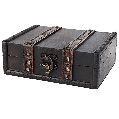 HERCHR Vintage Jewelry Box, Treasure Box Decorative Wooden Box Jewelry Organizer Display Box for Storing Jewelry Treasures(Black)