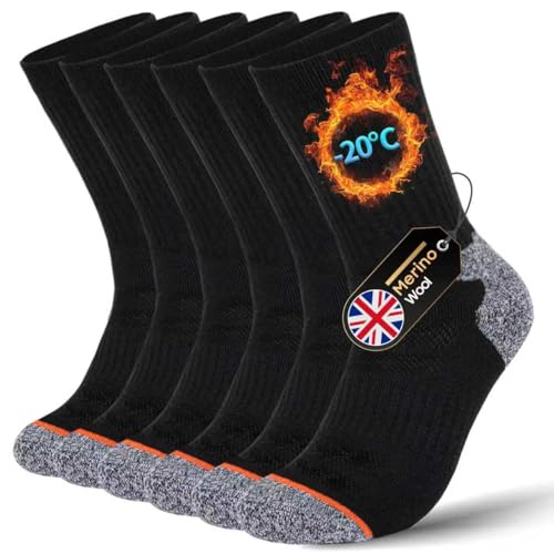 Men's Merino Wool Crew Work Socks, 3 Pairs Moisture Wicking Athletic Socks for Hiking Sports Running